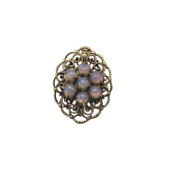 Faux Opal Cabochon Filigree Brooch Pin Gold Tone Vintage - Picture 1 of 5
